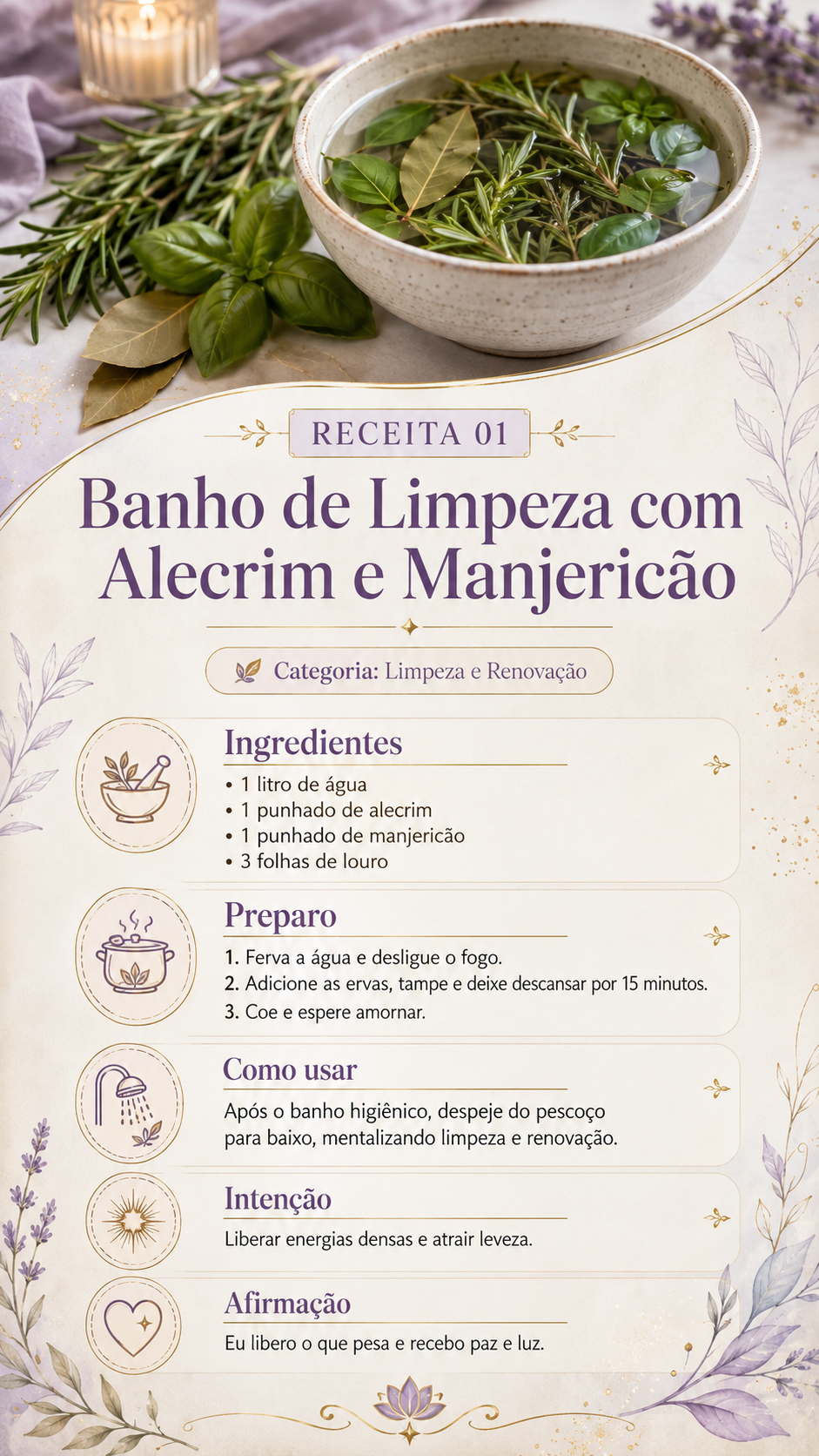 Banho de Limpeza com Alecrim e Manjericão